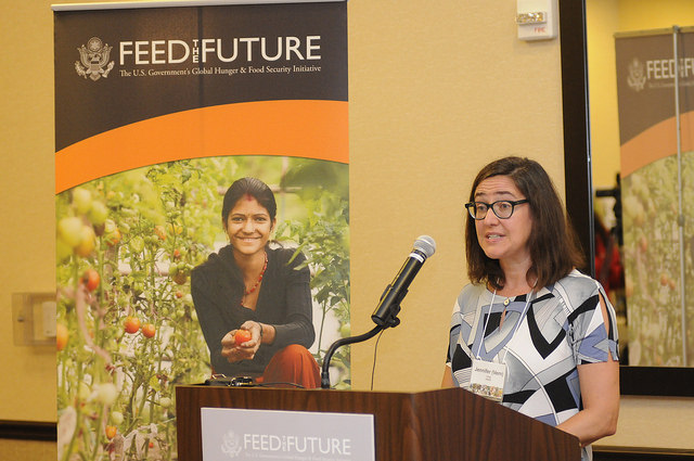 Jennifer "Vern" Long announces the extension of three Feed the Future innovation labs at Kansas State University.