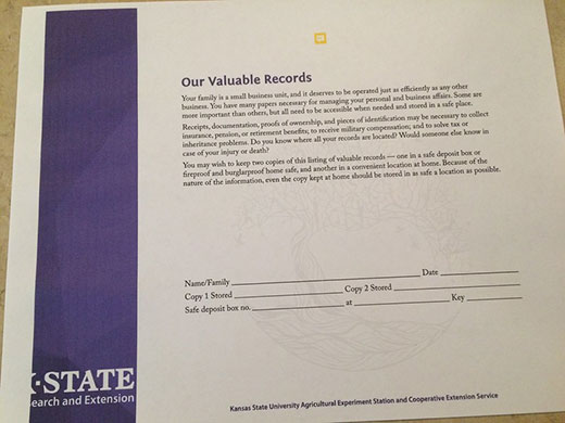 Handout, Our Valuable Records from K-State Research and Extension