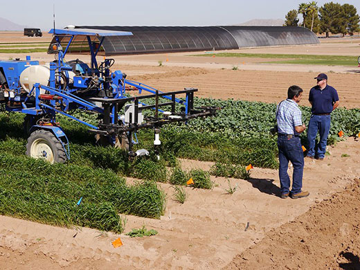 Blue tractor with GPS monitor on top Blue tractor with GPS monitor on top