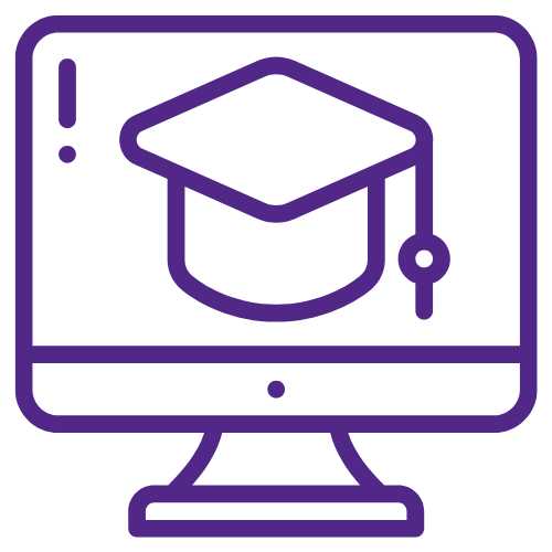 A purple computer with a graduation cap on screen.