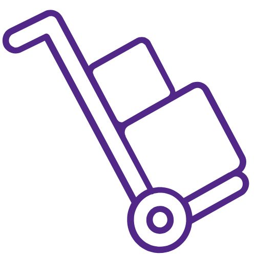 KCE Program Transition Purple handcard moving boxes.