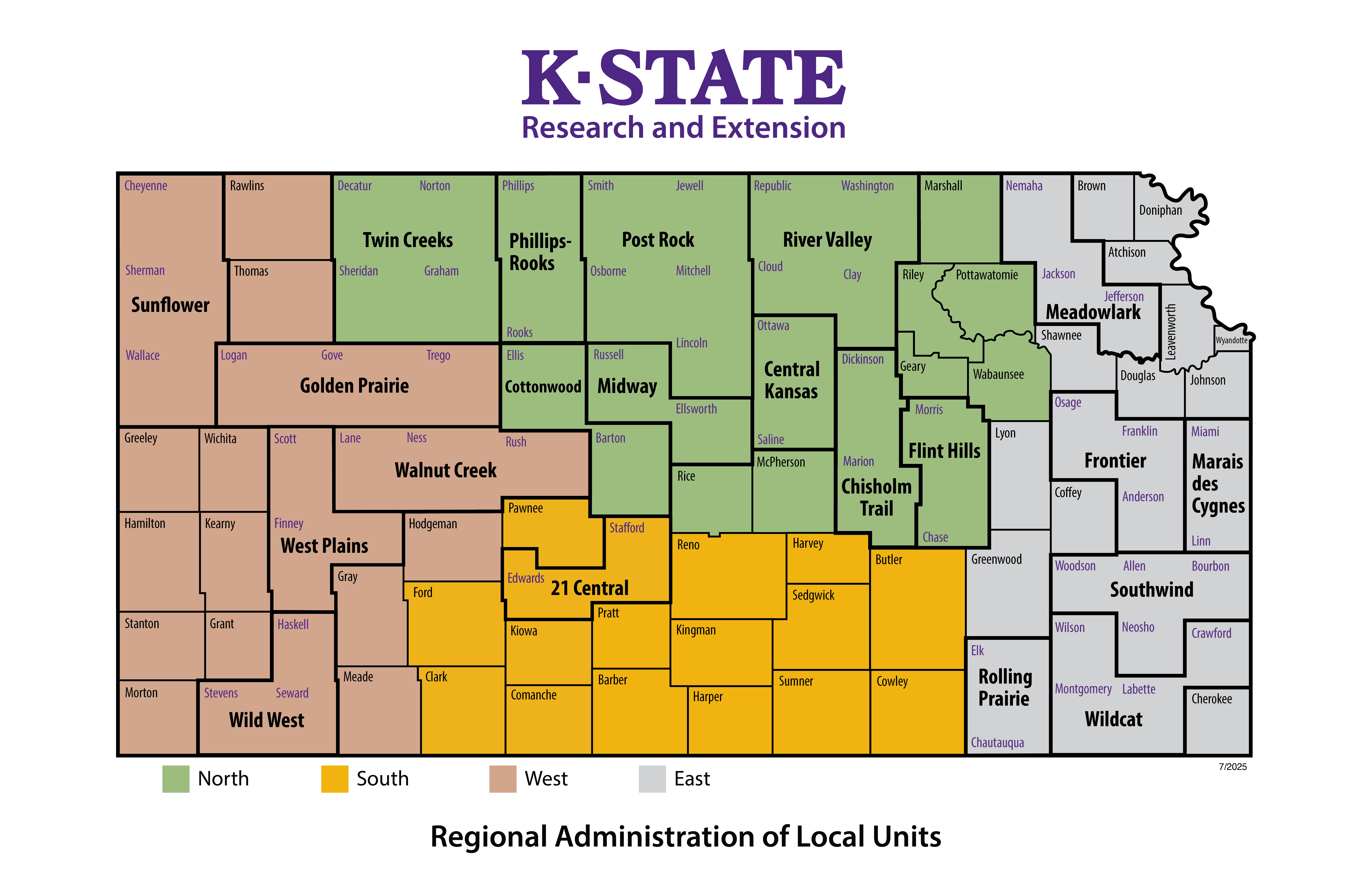 Extension Regional Map Map of KSE local units highlighting the new regions.