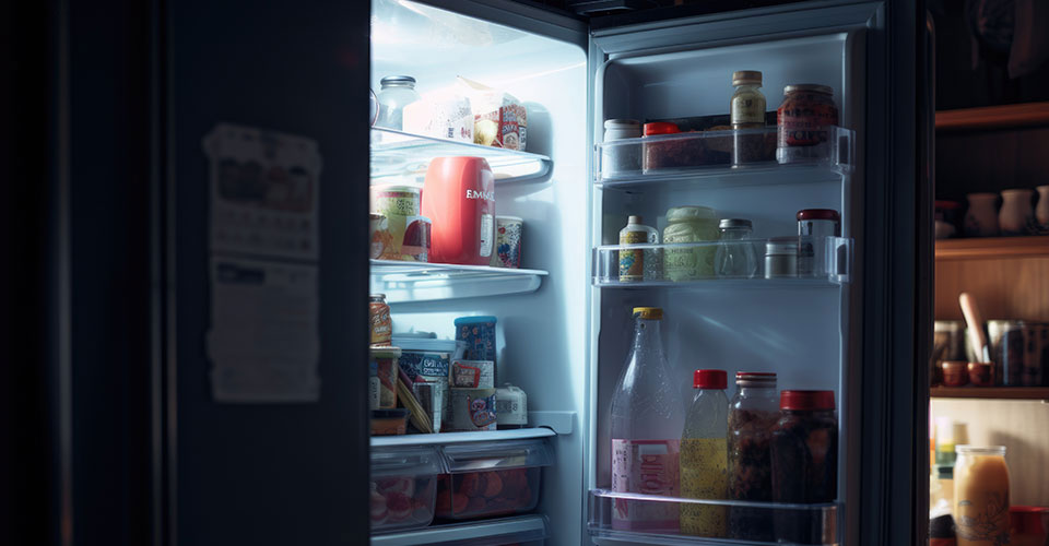 refrigerator door open in dark room refrigerator door open in dark room