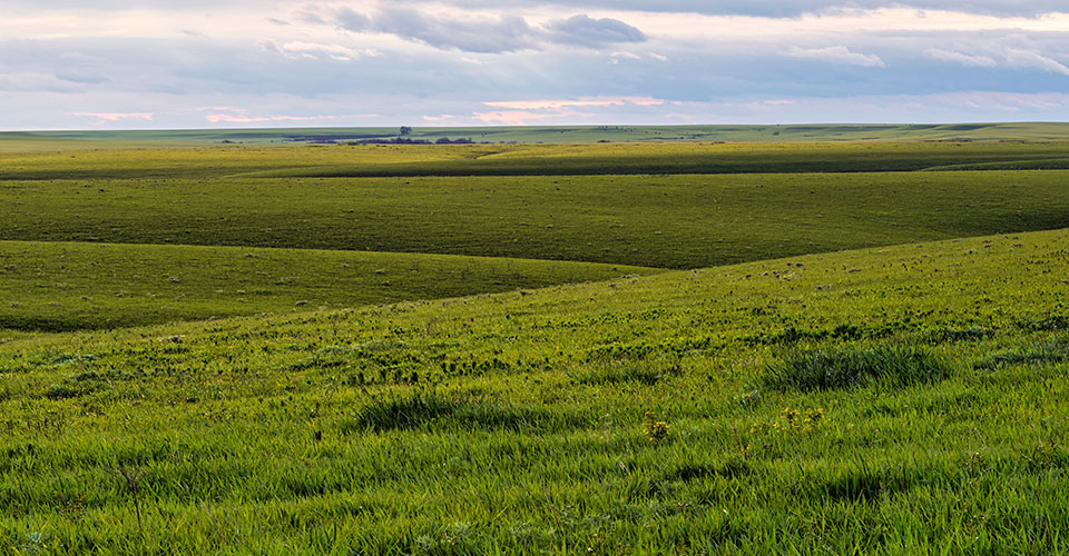 long view of vast kansas prairie, with lush, green rolling hills long view of vast kansas prairie, with lush, green rolling hills