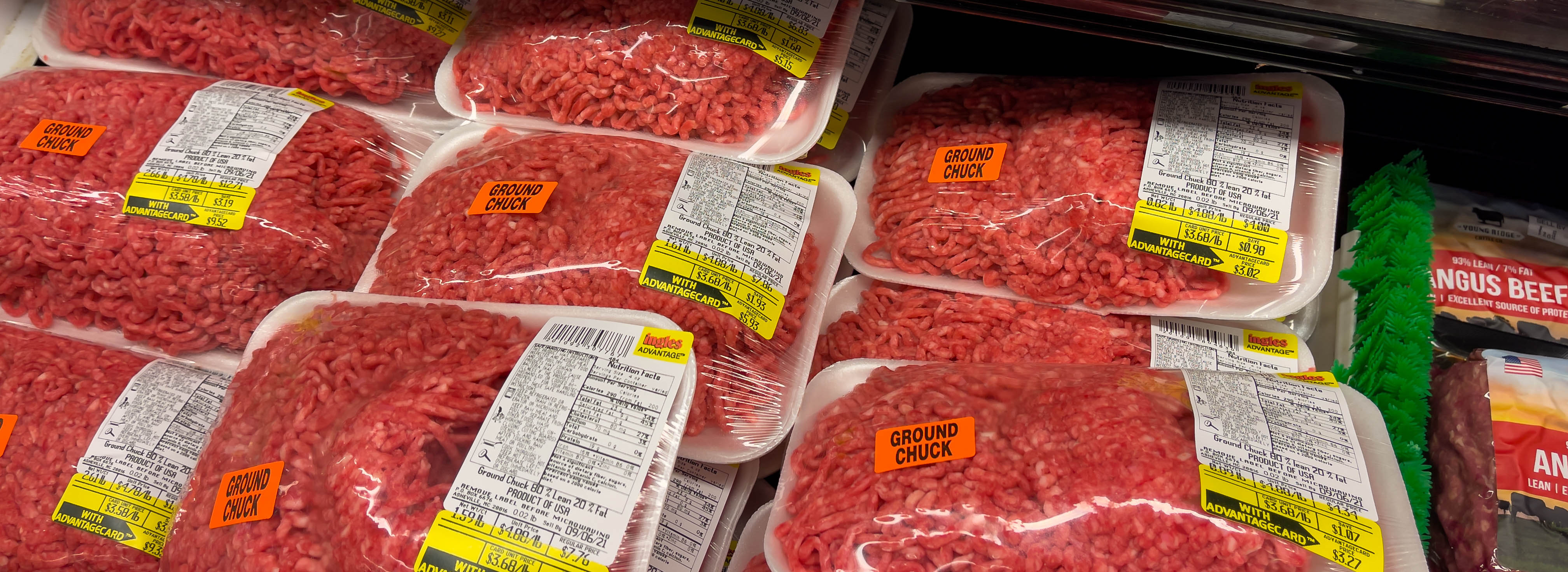 Ground beef in a grocery store display.