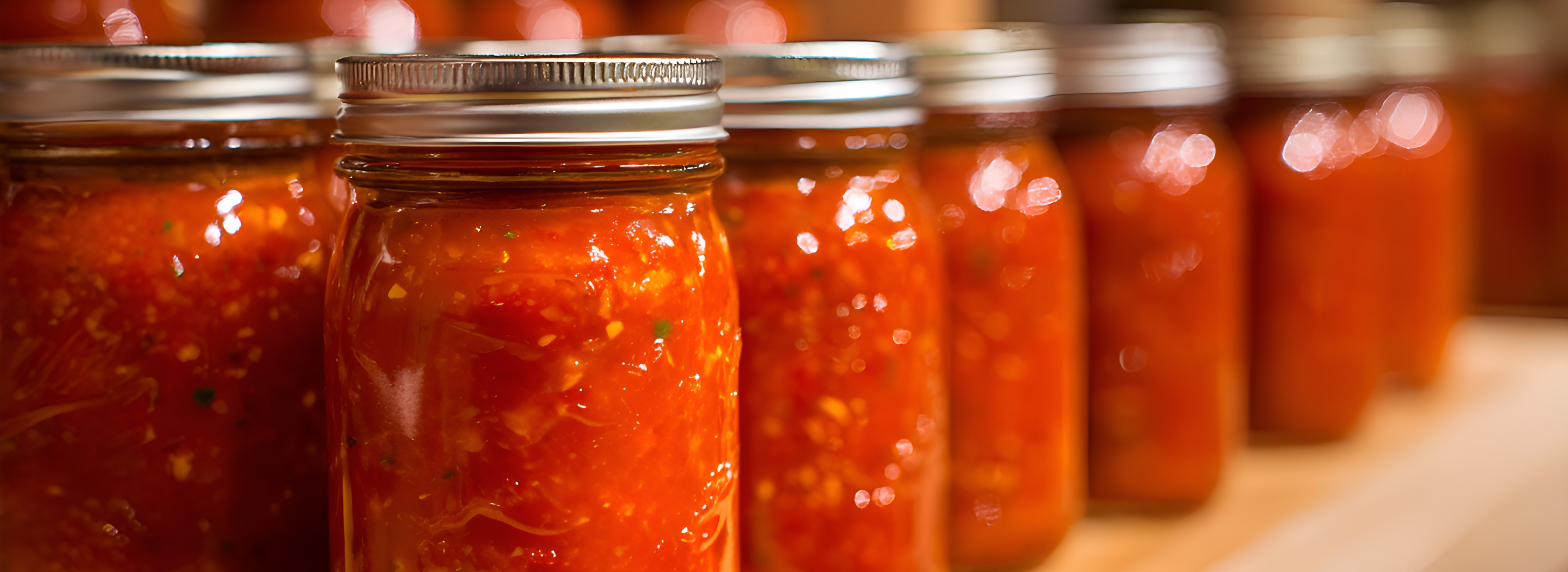 Line of jarred tomato sauce