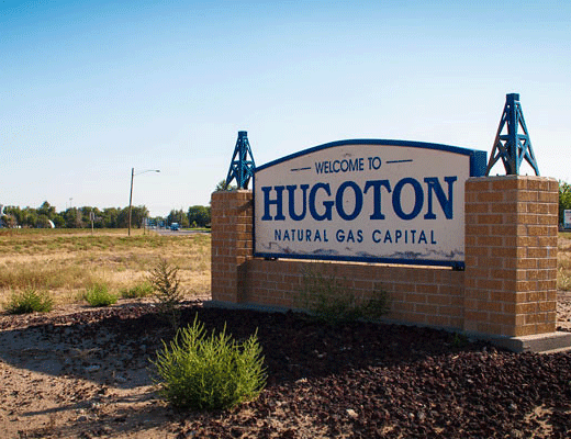 Sign entering Hugoton, Kansas