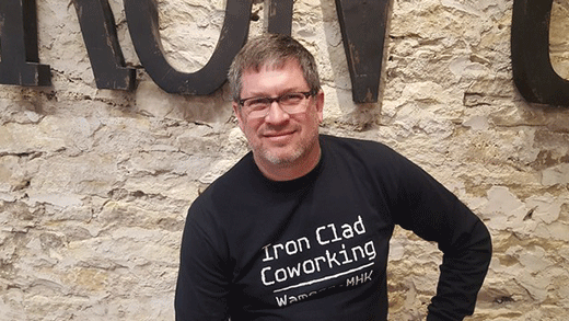 Kasnas Profile, Darin Clad sitting in front of Iron Clad, Wamego