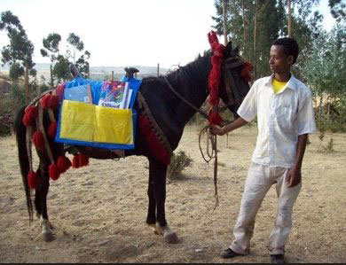 Ethiopian man with donkey, mobile Ethiopian library