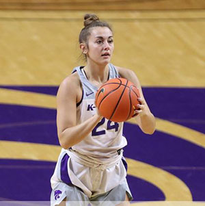 Emilee Ebert, K-State basketball player, shooting the basketball