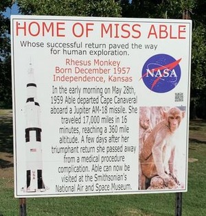 Sign at Independence Zoo, Miss Able the AstroMonkey