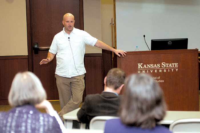 Nathan Smit Nathan Smit, Kansas State University Global Campus 2019 Alumni Fellow, talks to students and staff on April 11, 2019, about design thinking and how he uses it in his role as a food innovator for Hormel -- and in everyday life.