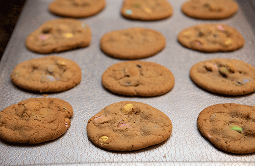 Cookies on baking sheet, flour safety research