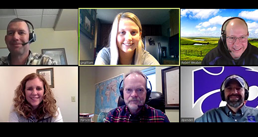 Screen capture, six people connected remotely for podcast