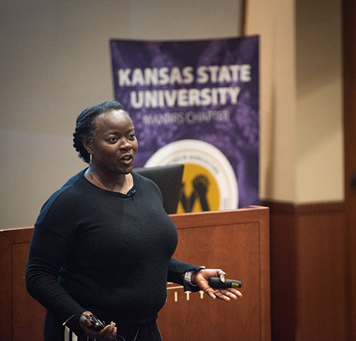 Demetha Sanders speaking to audience Demetha Sanders speaking to audience