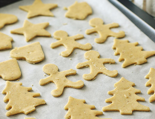 Baking sheet with christmas cookies Baking sheet with christmas cookies