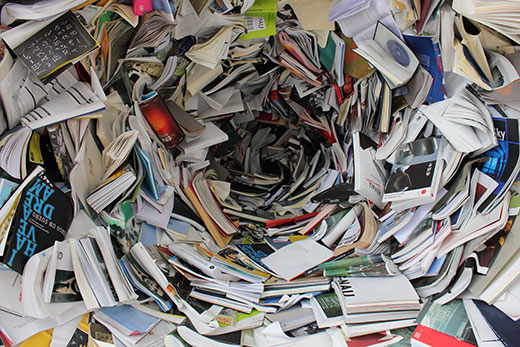 Dozens of books in a clutter
