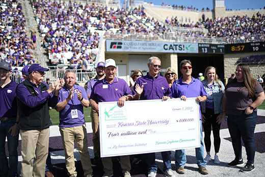Kansas Soybean Commission, large check ceremony during K-State football game